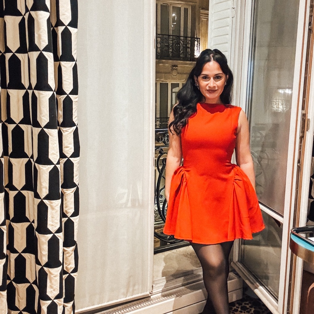 Orange A-Line Mini Dress Mock Neck Sleeveless
